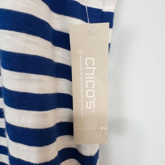 Chicos Cotton Slub Stripe Button Back Tee Womens 2 (L) Seafaring Blue Nautical - Picture 8 of 15